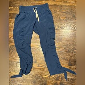 Prana Bindu Runched Dusky Navy Blue Jogger Pants with Ankle Ties & Pockets | S